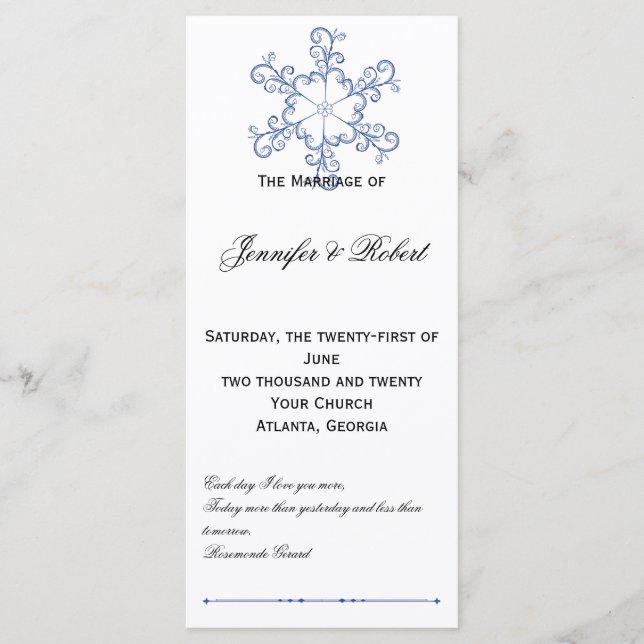 Programa de Casamento de Neve do Coração Azul (Frente)