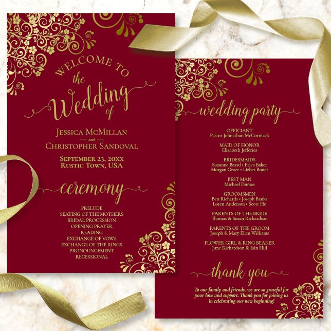 Programa de Casamento de Orçamento da Maroon para  (Front/Back)