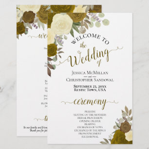 Programa de Casamento de Orçamento Floral Dourado