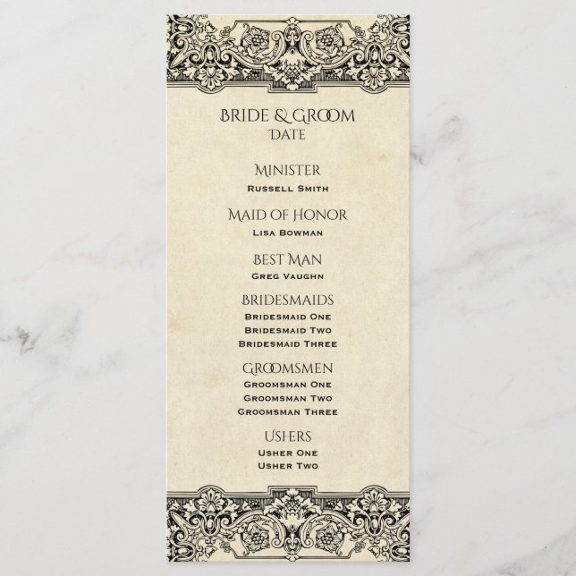 Programa de Casamento de Ornamentados Vintage (Frente)