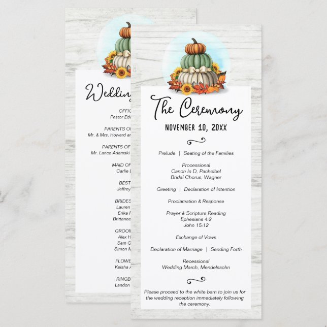 Programa de Casamento de Outono no Campo Rústico c (Frente/Verso)