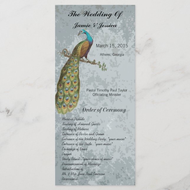 Programa de Casamento de Pássaros Vintage (Frente)