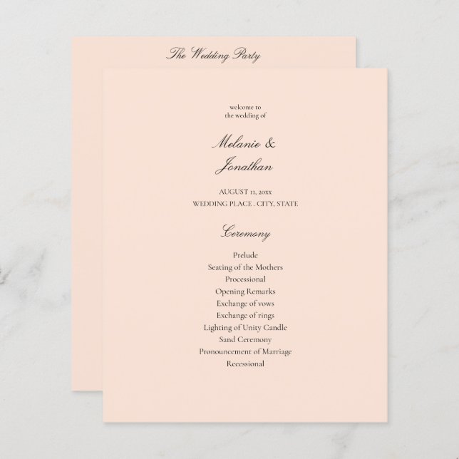 Programa de Casamento de Pastel Cor-de-Rosa-Esbran (Frente/Verso)