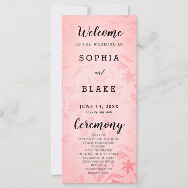 Programa de Casamento de Pastel Pink e Metálico Fl (Frente)