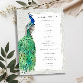 Programa de Casamento de Peacock com Aquarela Orna