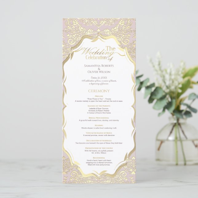 Programa de Casamento de Pêssegos e Monogramas Dou (Em pé/Frente)