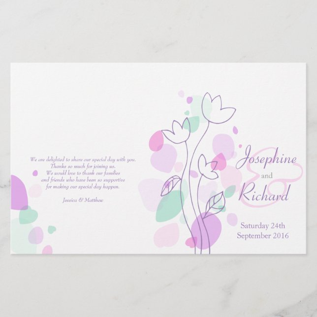 Programa de Casamento de pétalas de flores moderna (Frente)