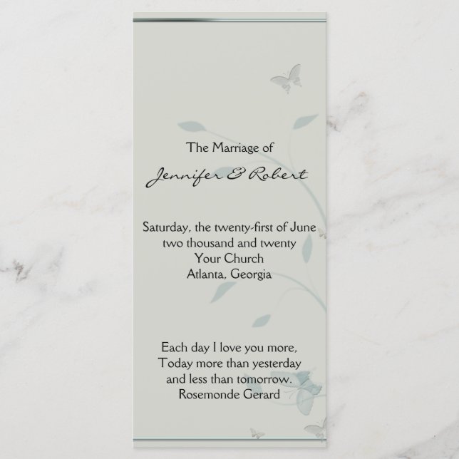 Programa de Casamento de Prados de Borboletas cinz (Frente)