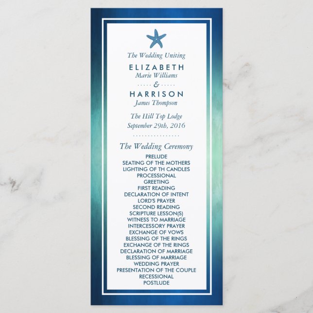 Programa de Casamento de Praia do Oceano de Aquare (Frente)