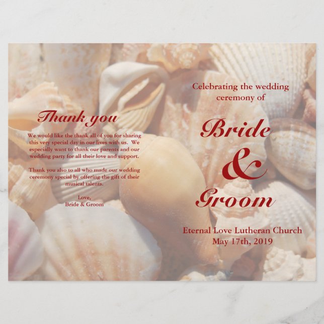 Programa de Casamento de Praia: Seashell Multicolo (Frente)