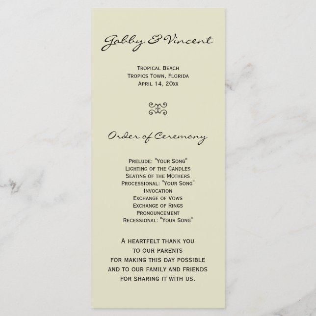 Programa de Casamento de Praia Tropical (Verso)