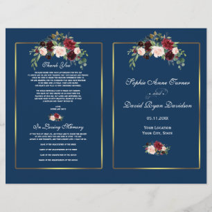 Programa de Casamento de Quadros Dourados Azuis do