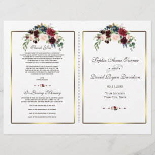 Programa de Casamento de Quadros Dourados Florais