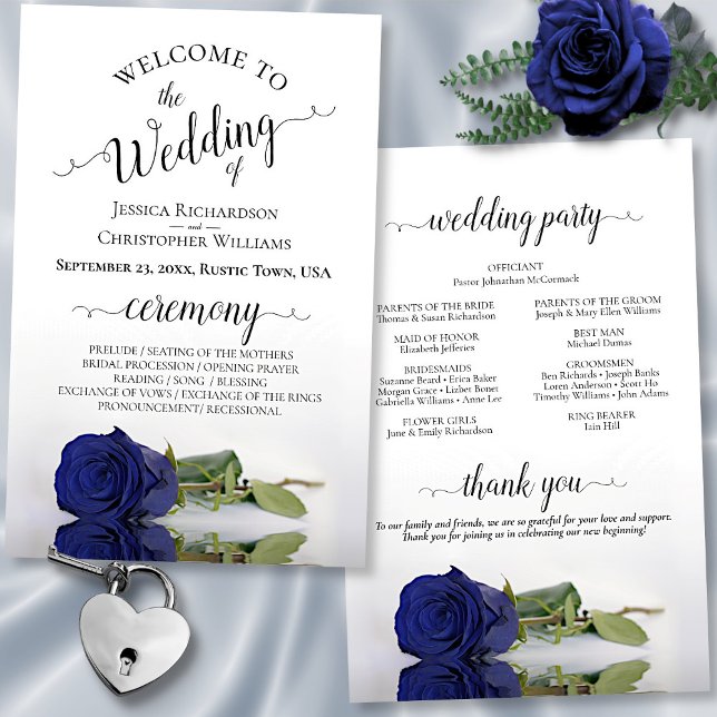 Programa de Casamento de Rosa Azul Elegante (In Situ Front and Back)