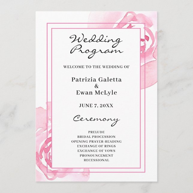 Programa de Casamento de Rosas Rosa (Frente)