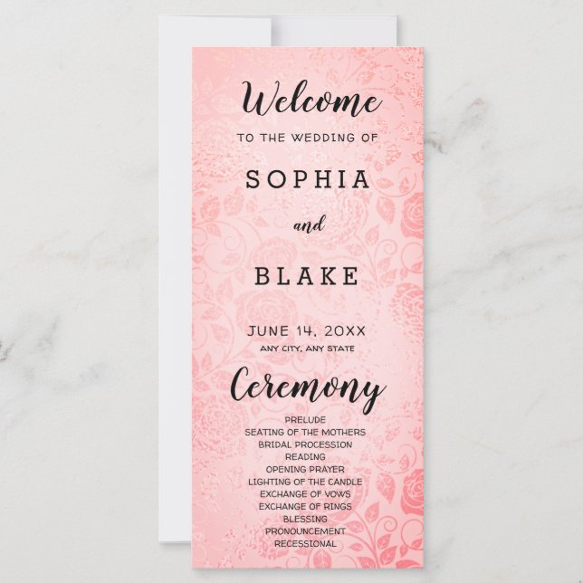 Programa de Casamento de Rosas Rosa Elegante e Bon (Frente)