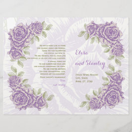 Programa de casamento de rosas roxas de vintage