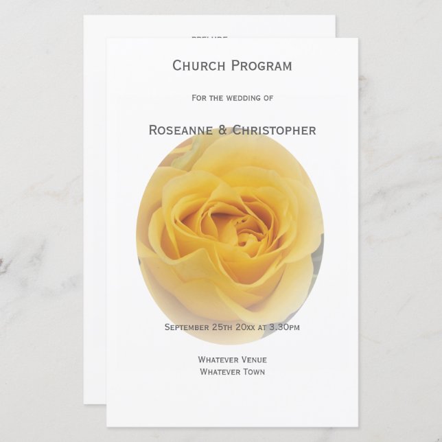 Programa de Casamento de Rosebud Amarelo (Frente/Verso)