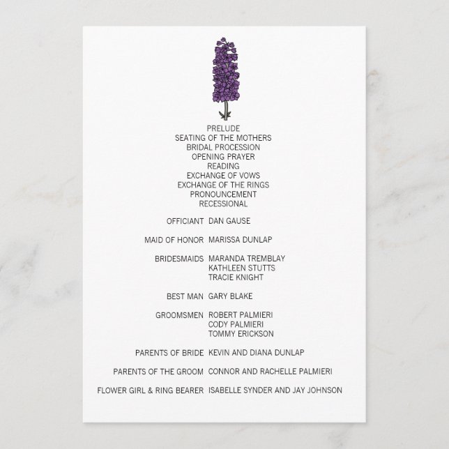 Programa de Casamento de Roxo Minimalista (Frente)