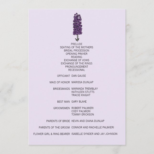 Programa de Casamento de Roxo Minimalista (Frente)