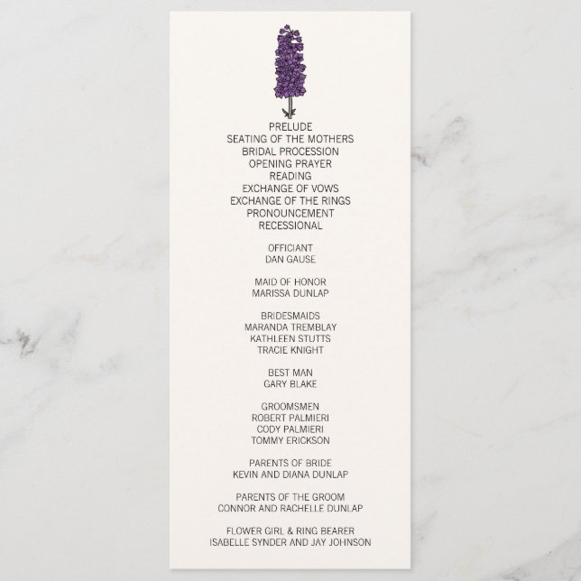 Programa de Casamento de Roxo Minimalista (Frente)