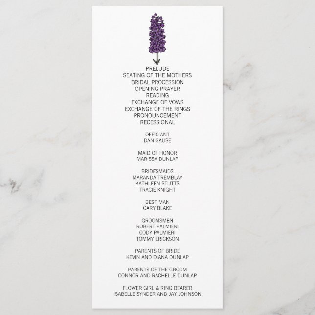 Programa de Casamento de Roxo Minimalista (Frente)
