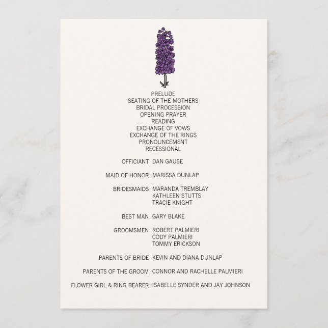 Programa de Casamento de Roxo Minimalista (Frente)