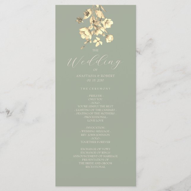 Programa de Casamento de Sage Green Wildflower (Frente)