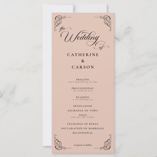 Programa de Casamento de Script Beige & Black Call (Frente)