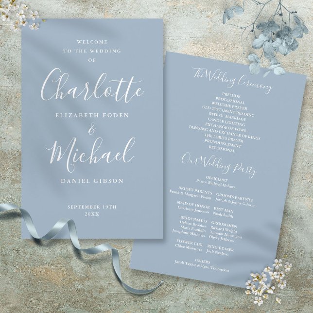Programa de Casamento de Script de Assinatura Azul (Dusty Blue Signature Script Wedding Program)