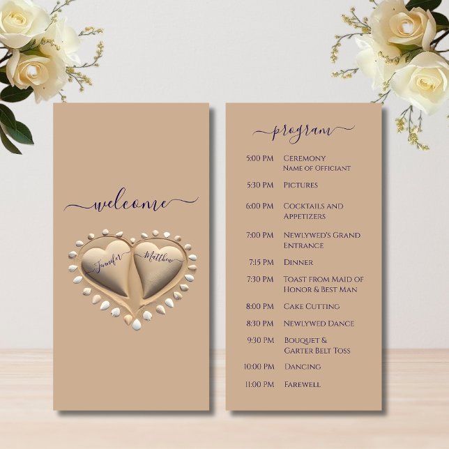 Programa de Casamento de Semente de Areia (Beach Wedding Sand Hearts Wedding Program)