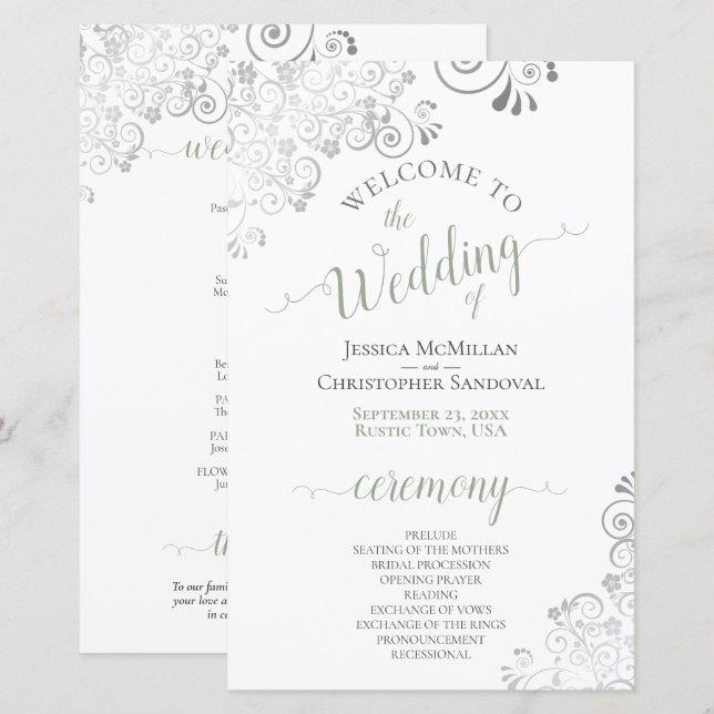 Programa de Casamento de Silver Lace em Orçamento  (Frente/Verso)