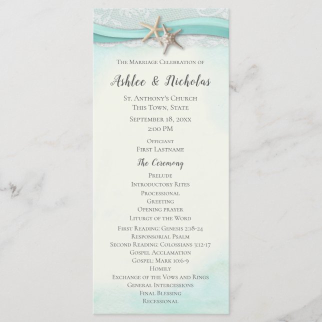 Programa de Casamento de Starfish e Lace Aqua (Frente)