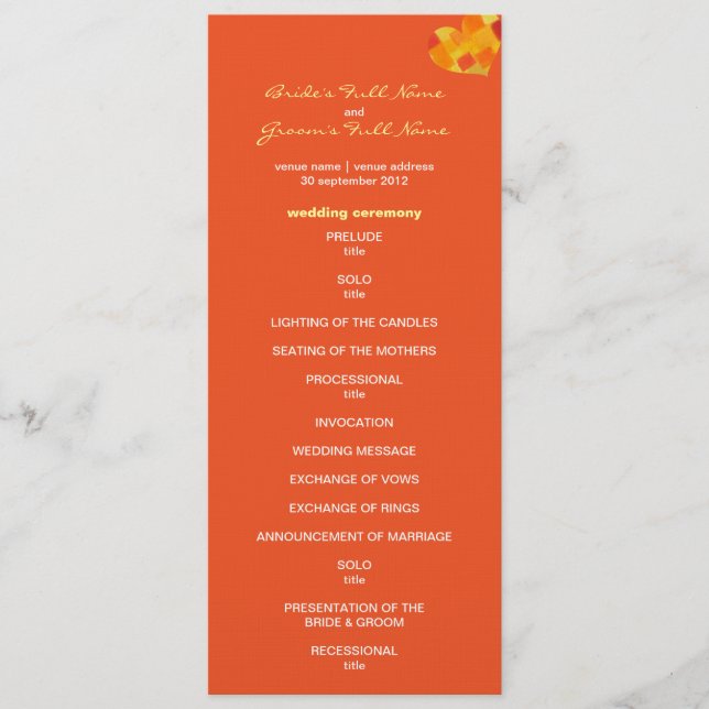 Programa de Casamento de Tango de Verão (Frente)