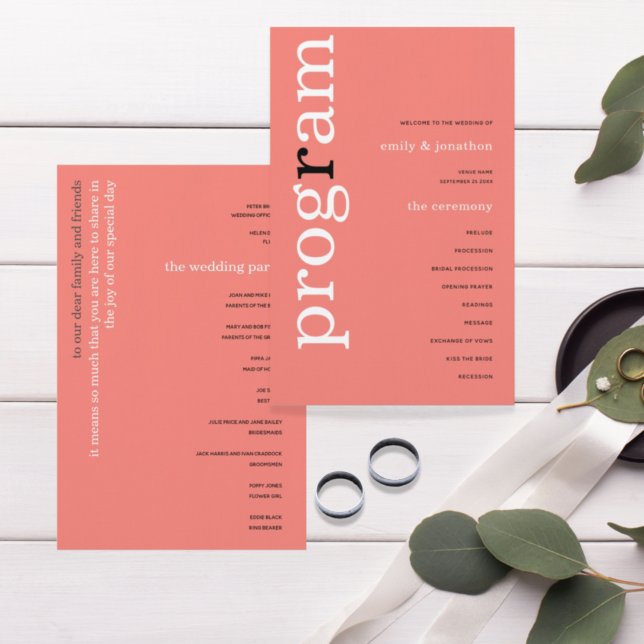 Programa de Casamento de Texto Rosa Rosa Coral Sim (Criador carregado)