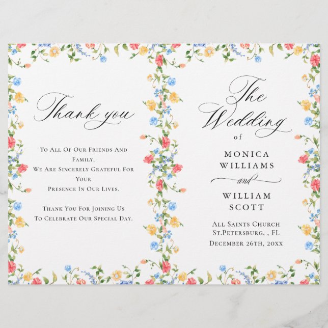 Programa de Casamento de Watercolor Meadow Wildflo (Frente)