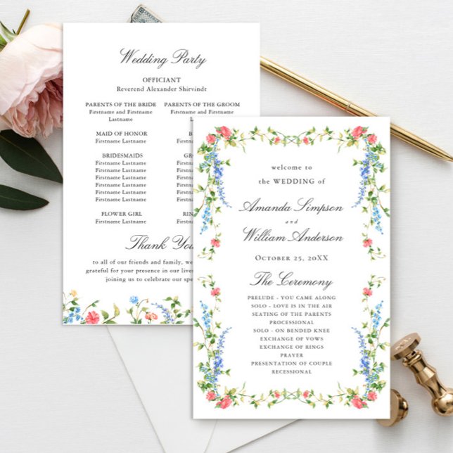 Programa de Casamento de Watercolor Meadow Wildflo (Criador carregado)