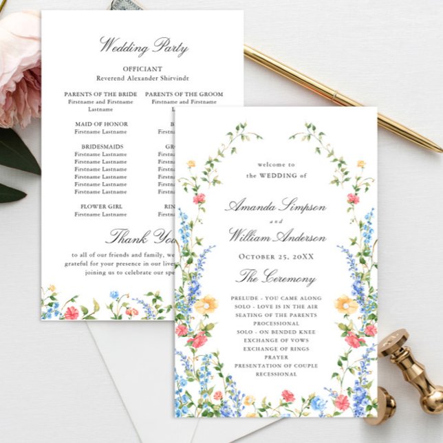 Programa de Casamento de Watercolor Meadow Wildflo (Criador carregado)