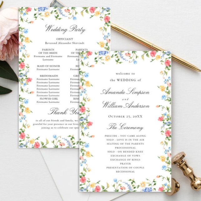Programa de Casamento de Watercolor Meadow Wildflo (Criador carregado)