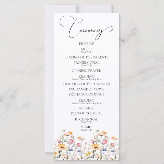 Programa de Casamento de Watercolor Meadow Wildflo (Frente)