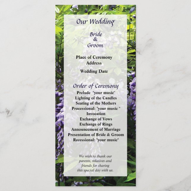 Programa de Casamento de Wisteria (Frente)