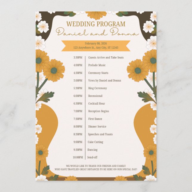 Programa de Casamento – Desenho de Borda Floral Am (Frente)