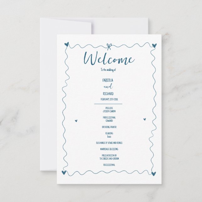 Programa de Casamento Desenrolado desenhado à mão (Frente)