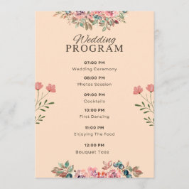 Programa de Casamento – Design Bege Floral Aquarel