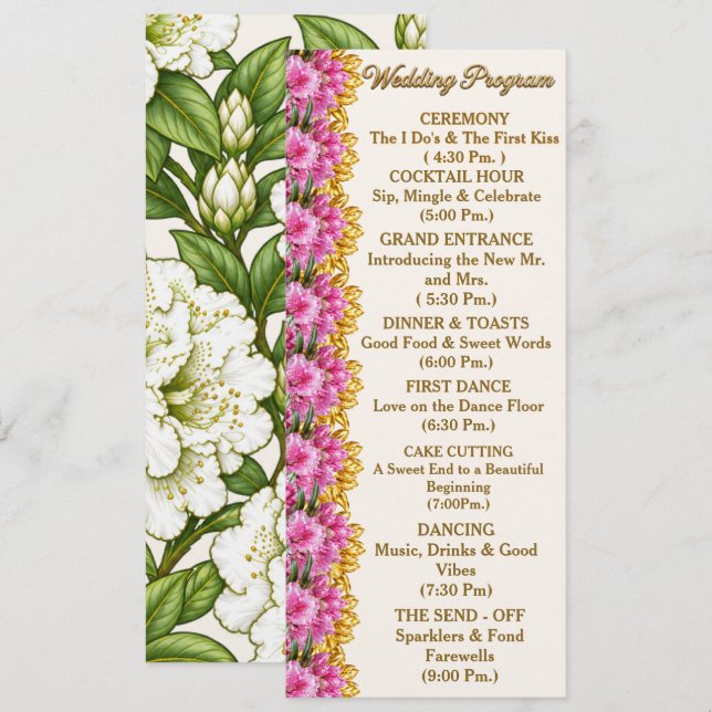 Programa de Casamento Detalhado Rhododendron da Co (Frente/Verso)