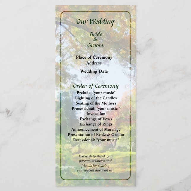 Programa de Casamento do Autumn Vista (Frente)