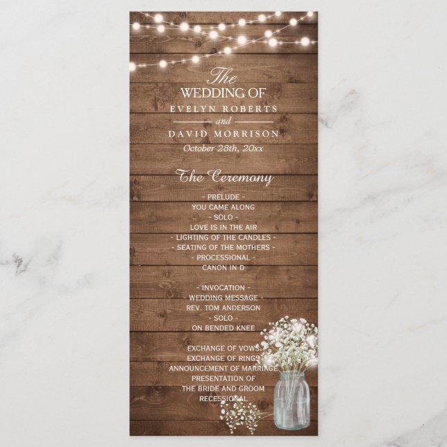 Programa de Casamento do Bebê Breath Mason Jar Lig (Frente)