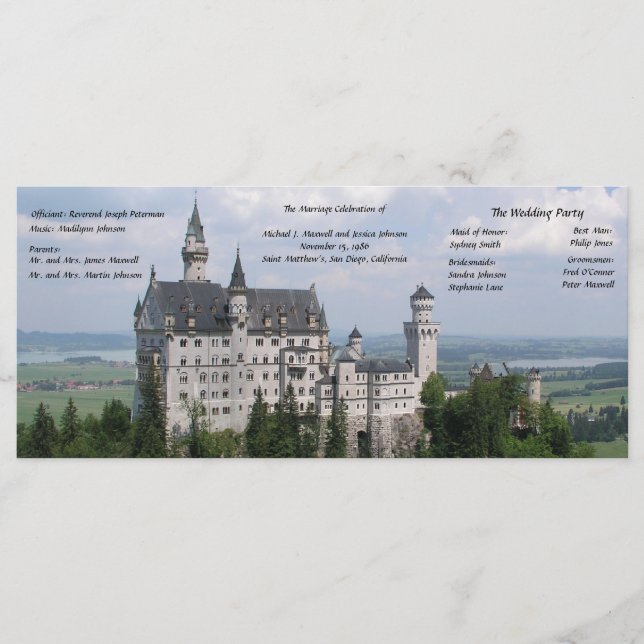 Programa de Casamento do Castelo de Fairytale (Frente)