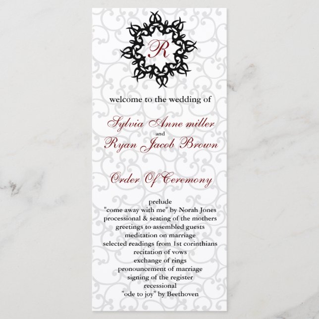 Programa de Casamento do Damask MONOGRAM (Frente)