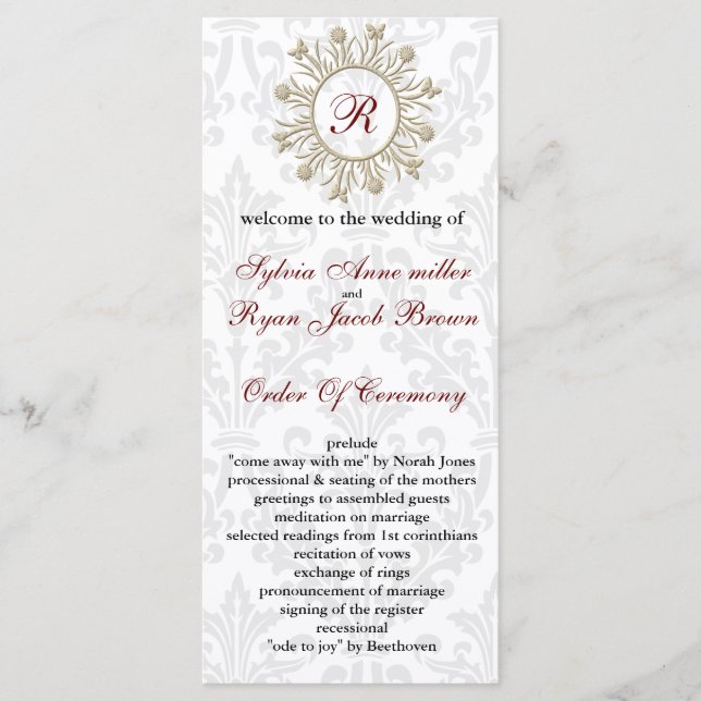 Programa de Casamento do Damask MONOGRAM (Frente)